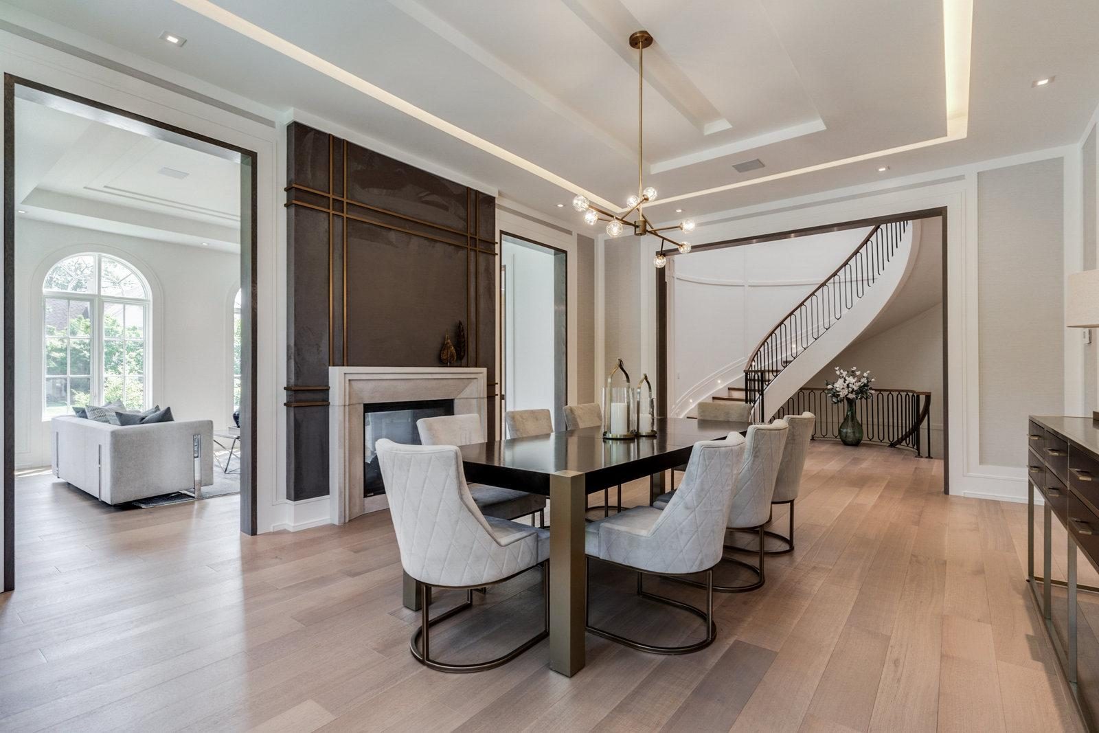 Dining room and curved staircase