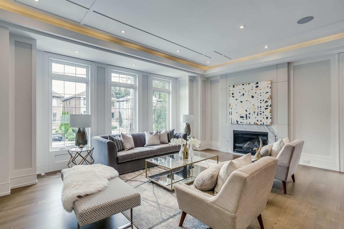 Living area with velvet sofa